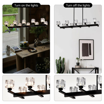 Matte Black Crystal Chandelier For Dining Room, 8-Light Kitchen Chandelier Light Fixture Modern Metal Industrial Chandeliers For Farmhouse Entryway Living Room