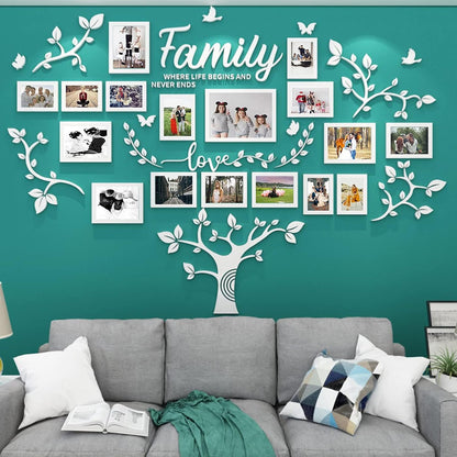 Family Tree Wall Decor for Living Room - Picture Frames Collage Wall Decor 4x6 5x7 8x10 11x14 3D DIY-Acrylic Family Wall Decor Photo Collage Frame for Wall - Marcos para Fotos de Pared